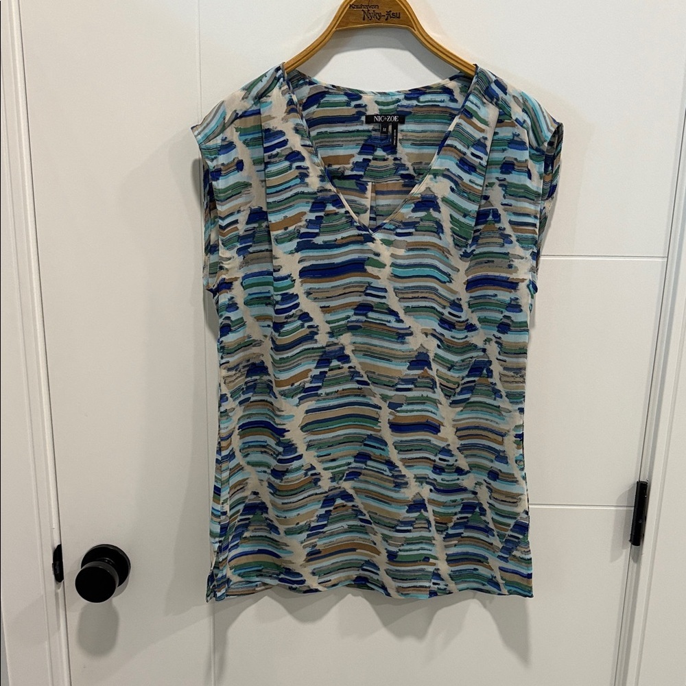 NIC+ZOE Blue and Green Patterned Blouse size medium